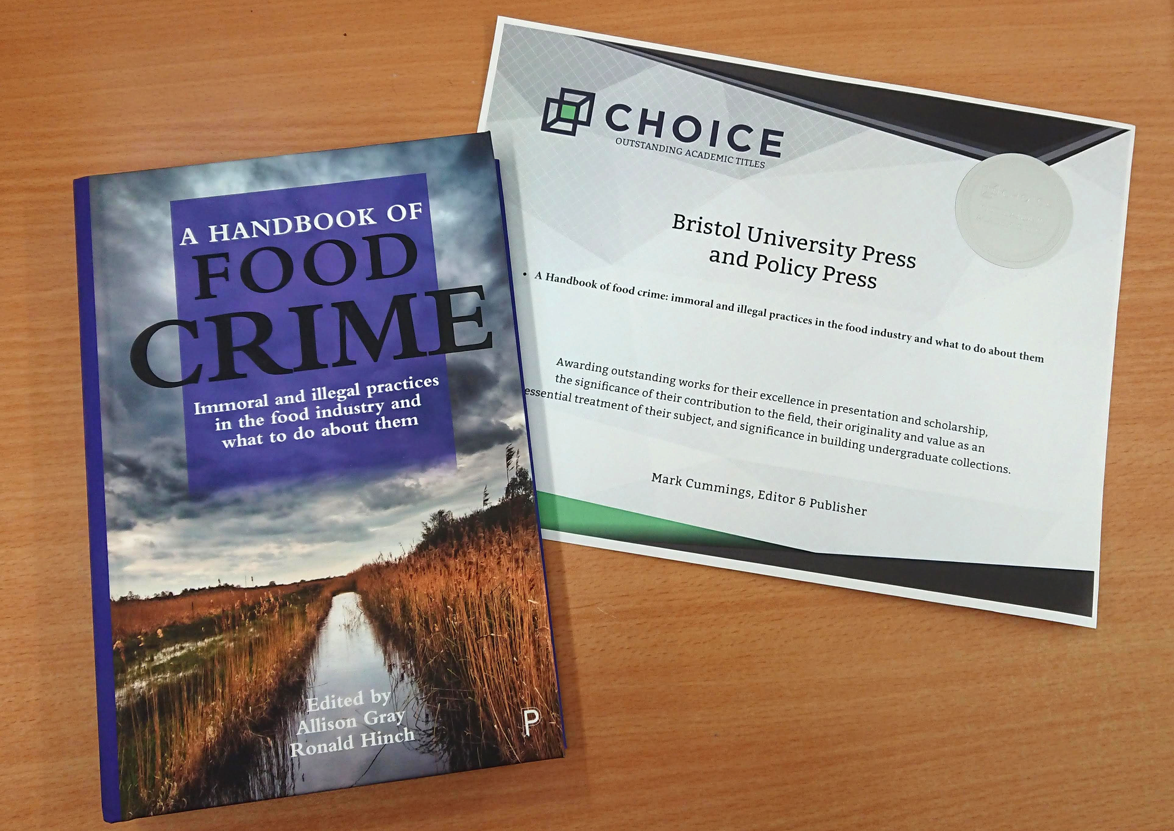 The handbook of food crime wins Choice Outstanding Academic Title award