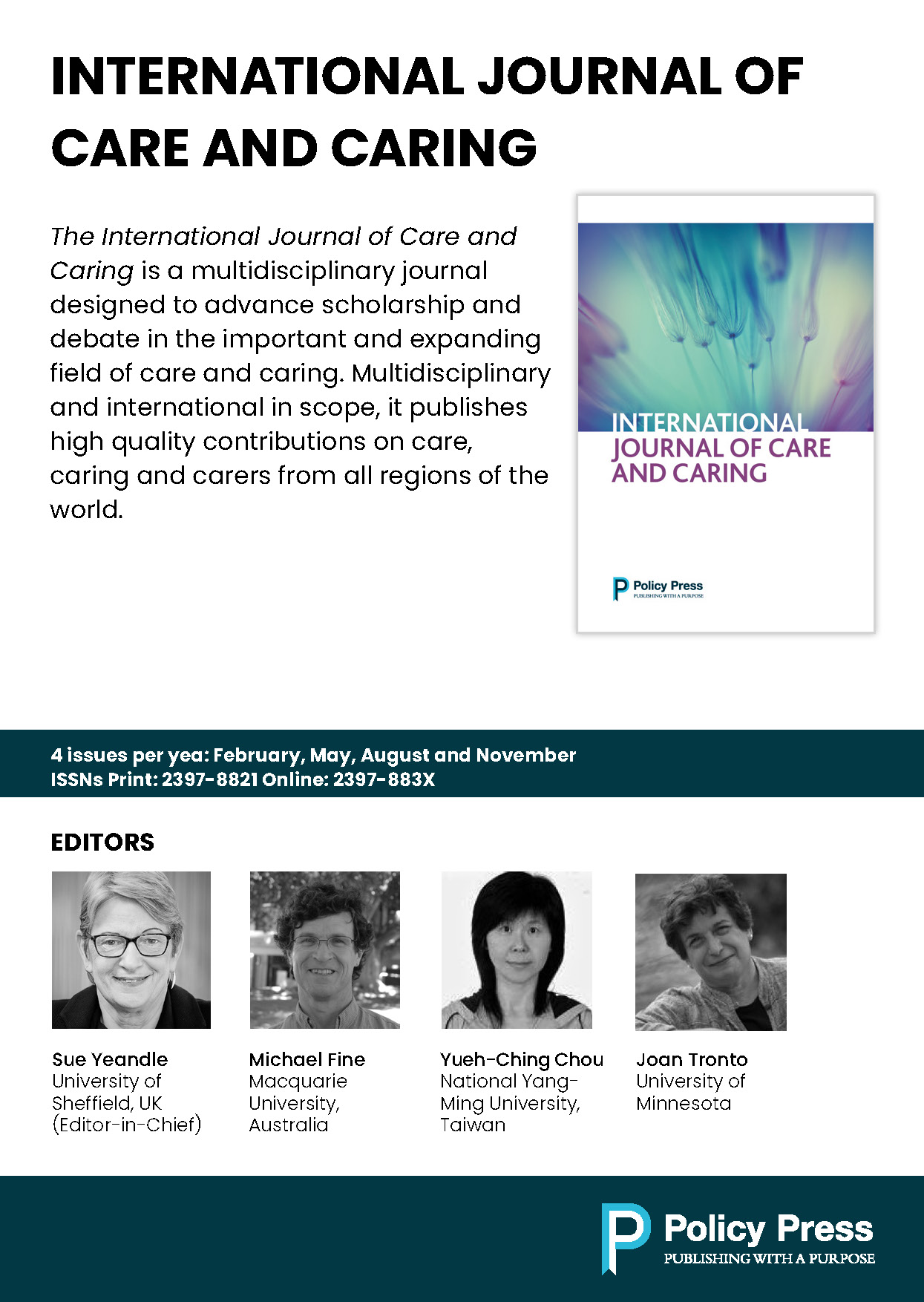 International Journal of Care and Caring postcard