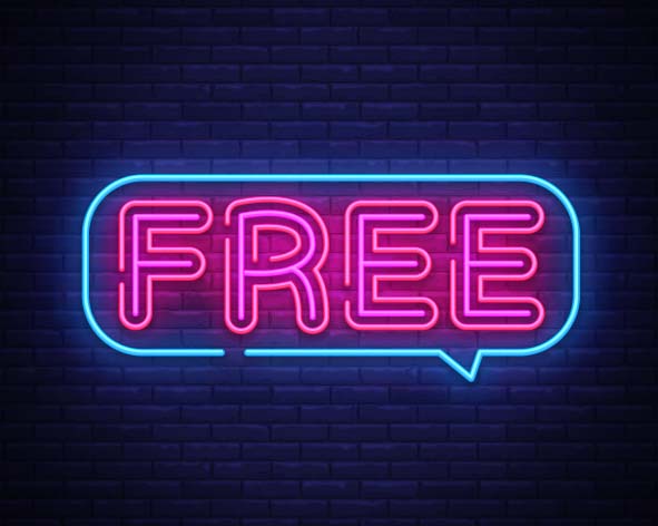 Neon sign spelling out "Free"